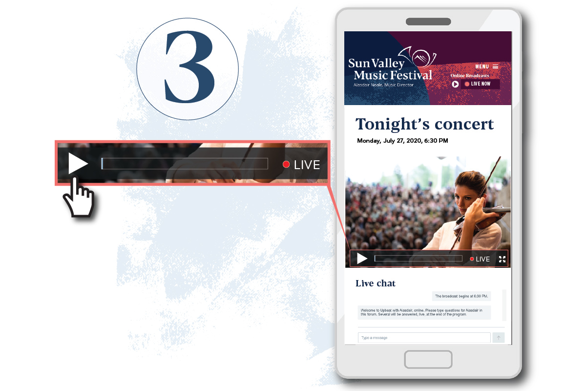 Select the play button; (available at event start time)